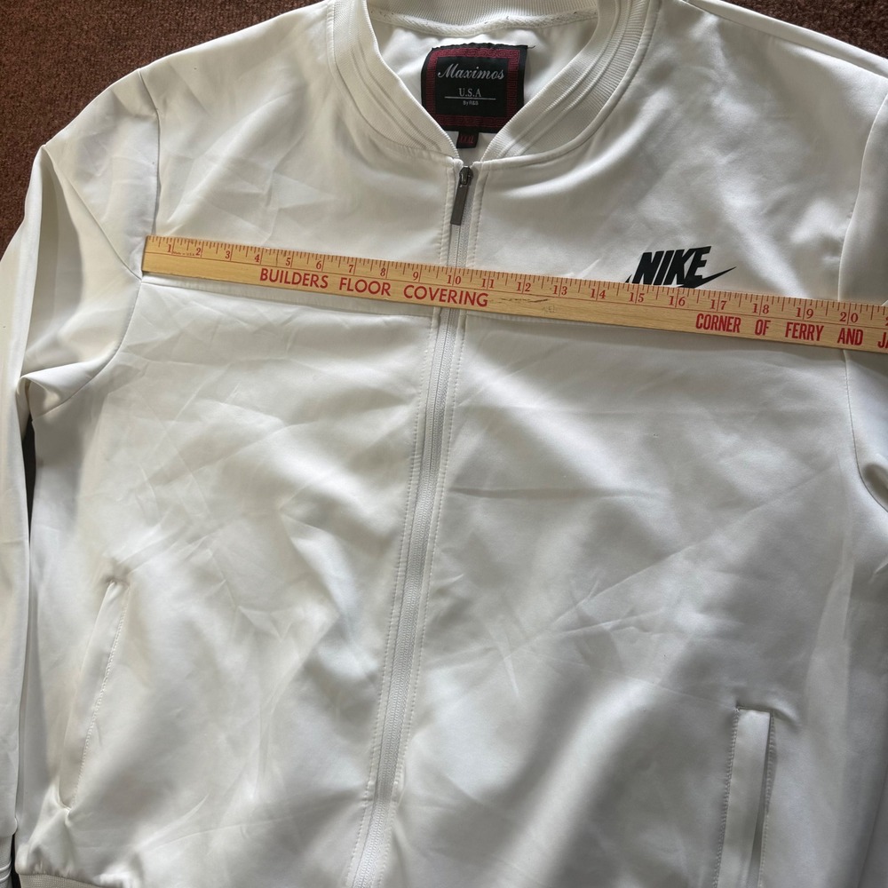 Rare comfy Maximos USA White Track Jacket Nike Logo Full Zip Bomber Mens XXXL - Picture 6 of 8